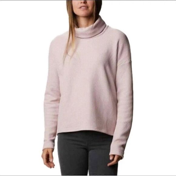 COLUMBIA Waffle Knit Cowl Neck Pullover Dusty Rose Women’s Size Small - Picture 1 of 8